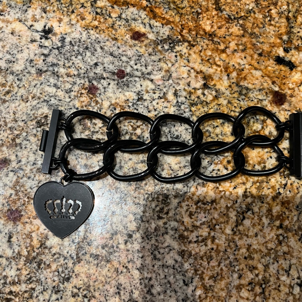 Vintage Y2K Juicy Couture Matte Black Chain Link Bracelet with Heart Charm